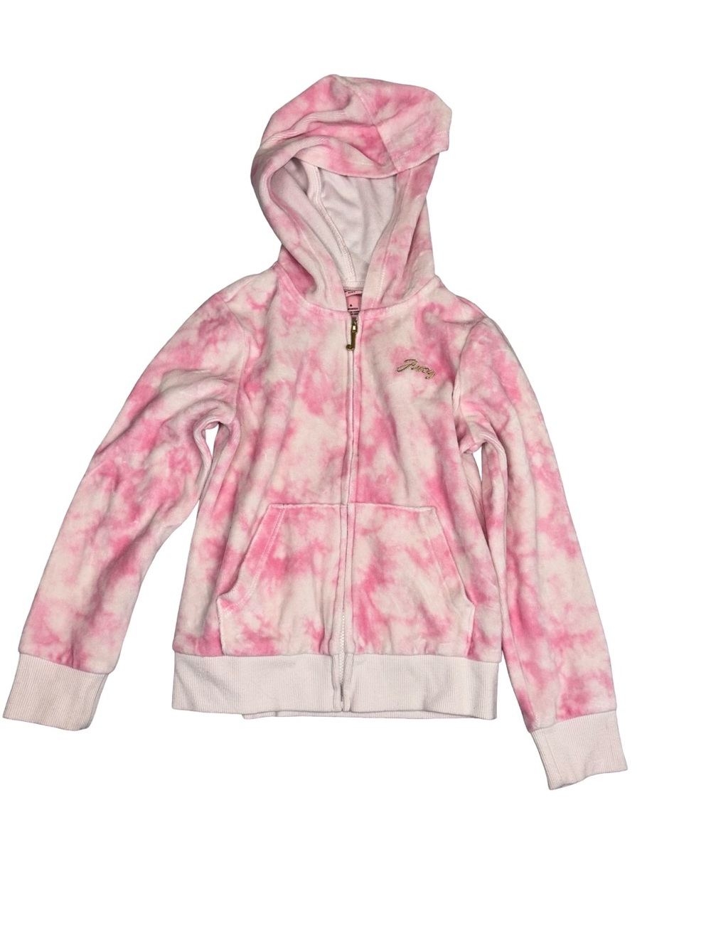 Y2K Juicy Couture Pink Tie Dye Velour Zip Hoodie Girls Size 6